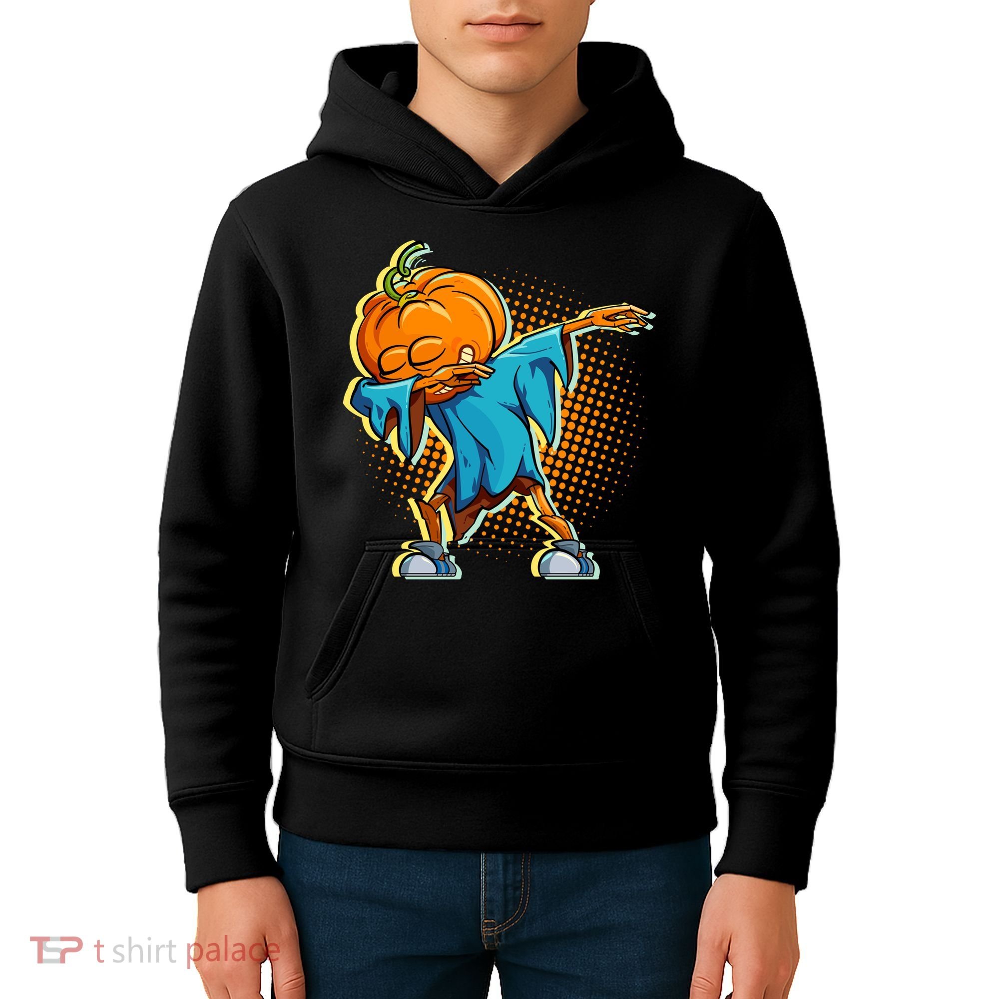 Dabbing Pumpkin Head Cool Funny Halloween Kids Hoodie
