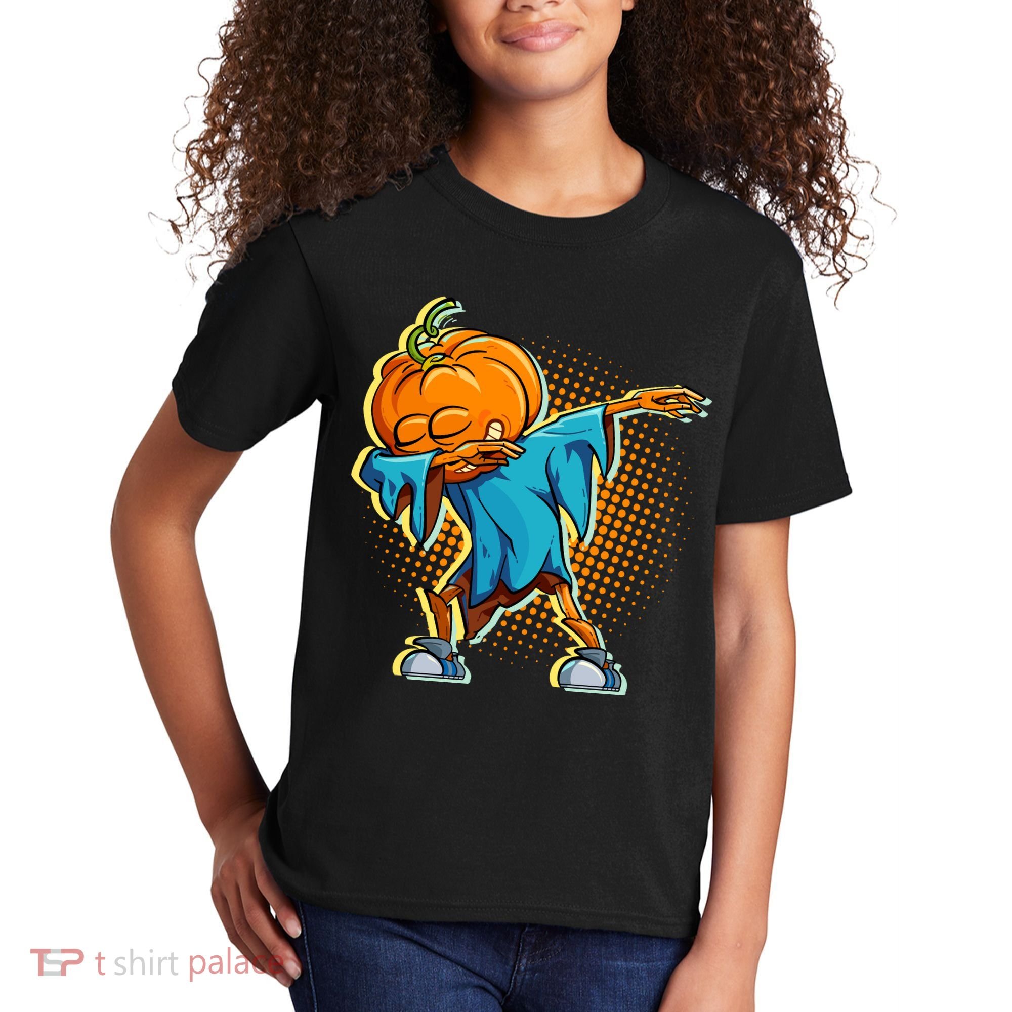 Dabbing Pumpkin Head Cool Funny Halloween Kids T-Shirt