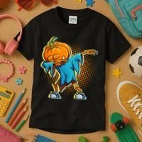 Dabbing Pumpkin Head Cool Funny Halloween Kids T-Shirt thumb 3