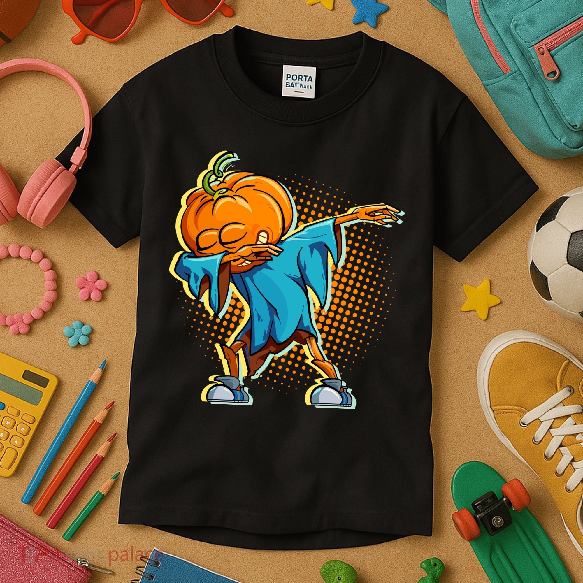Dabbing Pumpkin Head Cool Funny Halloween Kids T-Shirt