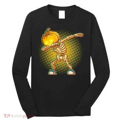 Dabbing Pumpkin Head Skeleton Long Sleeve Shirt