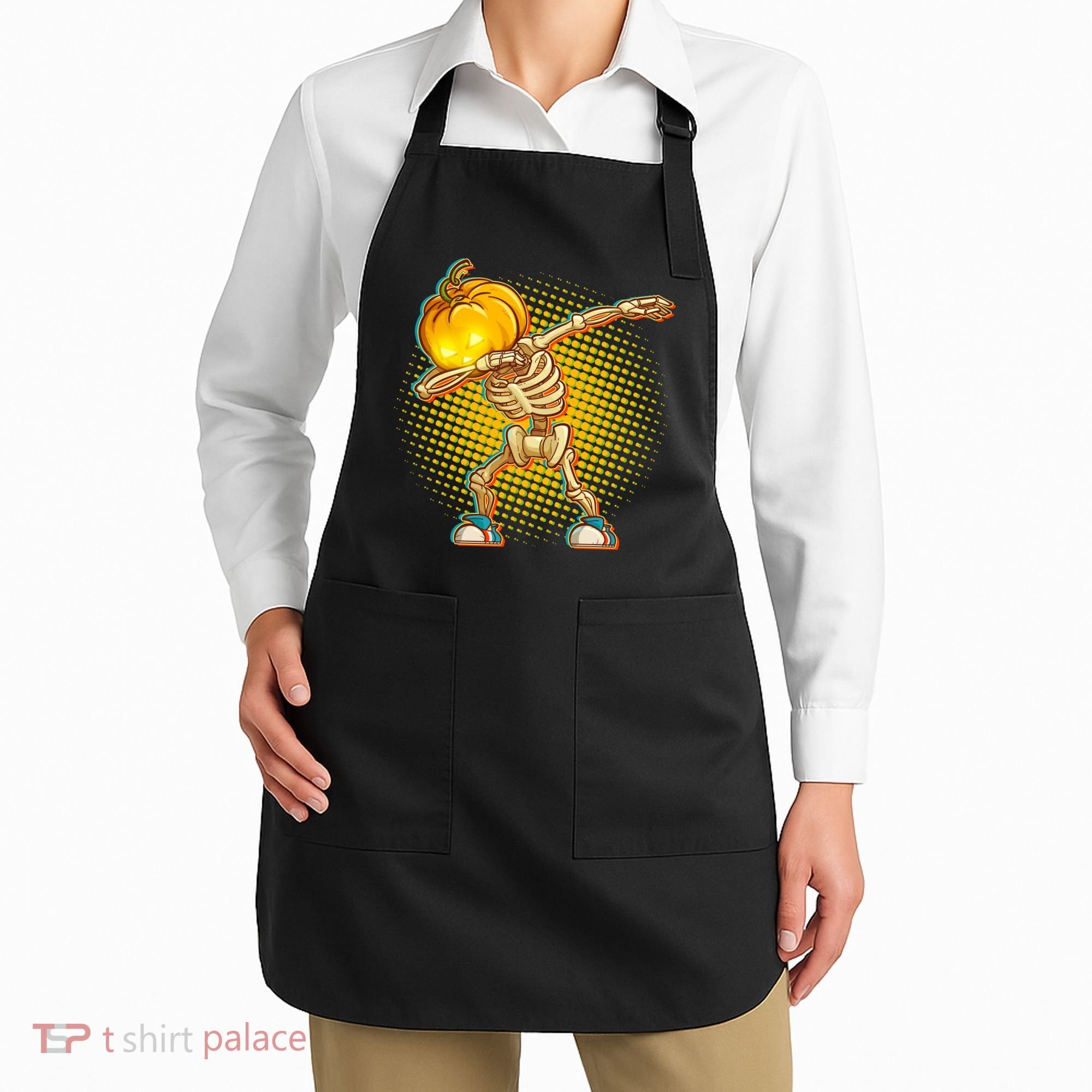 Dabbing Pumpkin Head Skeleton Apron