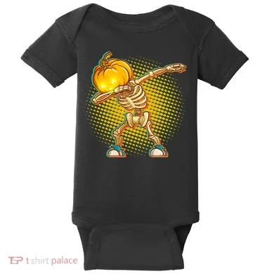 Dabbing Pumpkin Head Skeleton Baby Bodysuit
