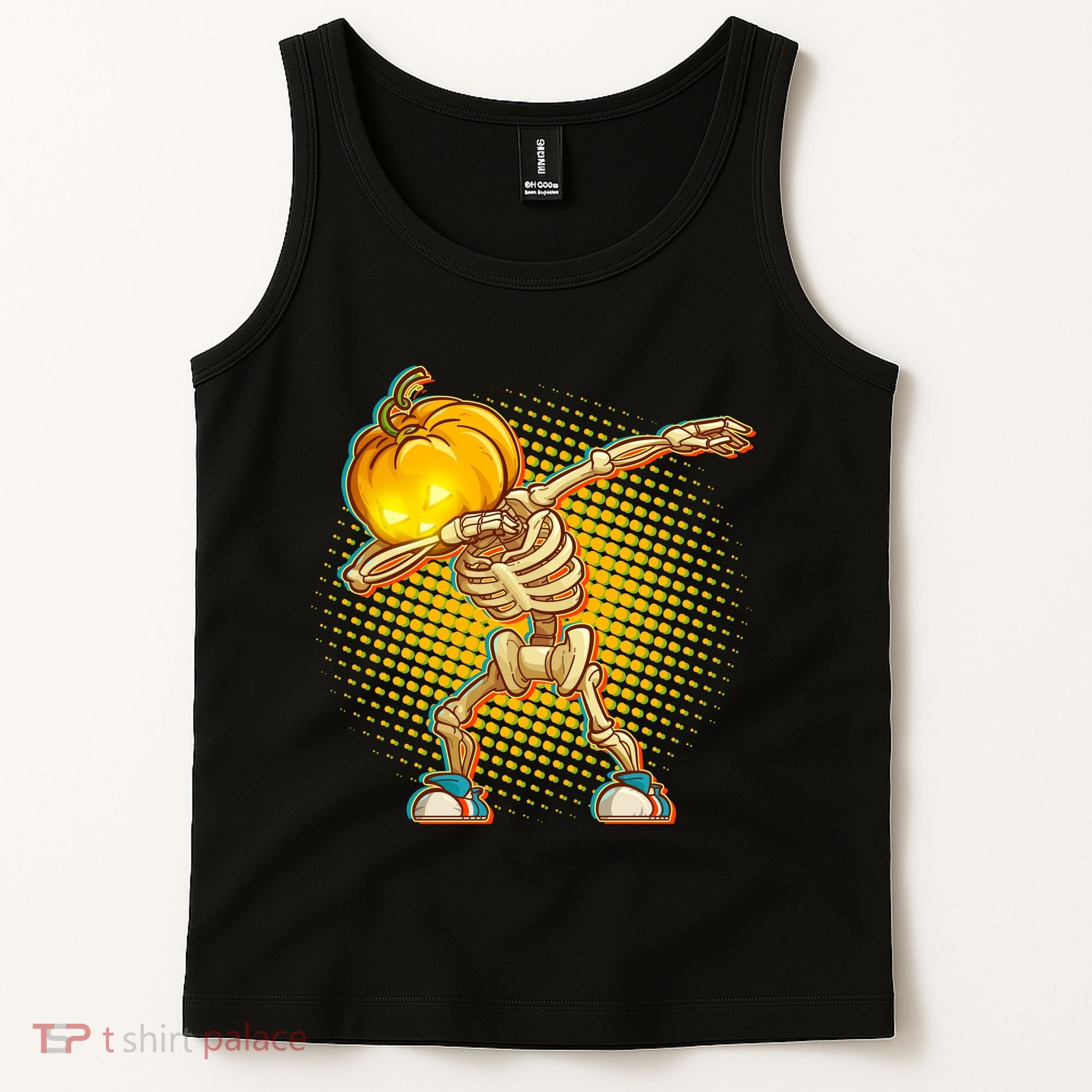 Dabbing Pumpkin Head Skeleton Tank Top
