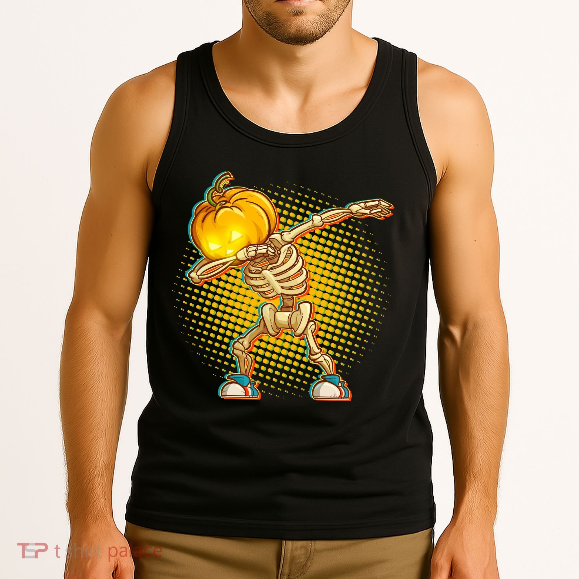 Dabbing Pumpkin Head Skeleton Tank Top