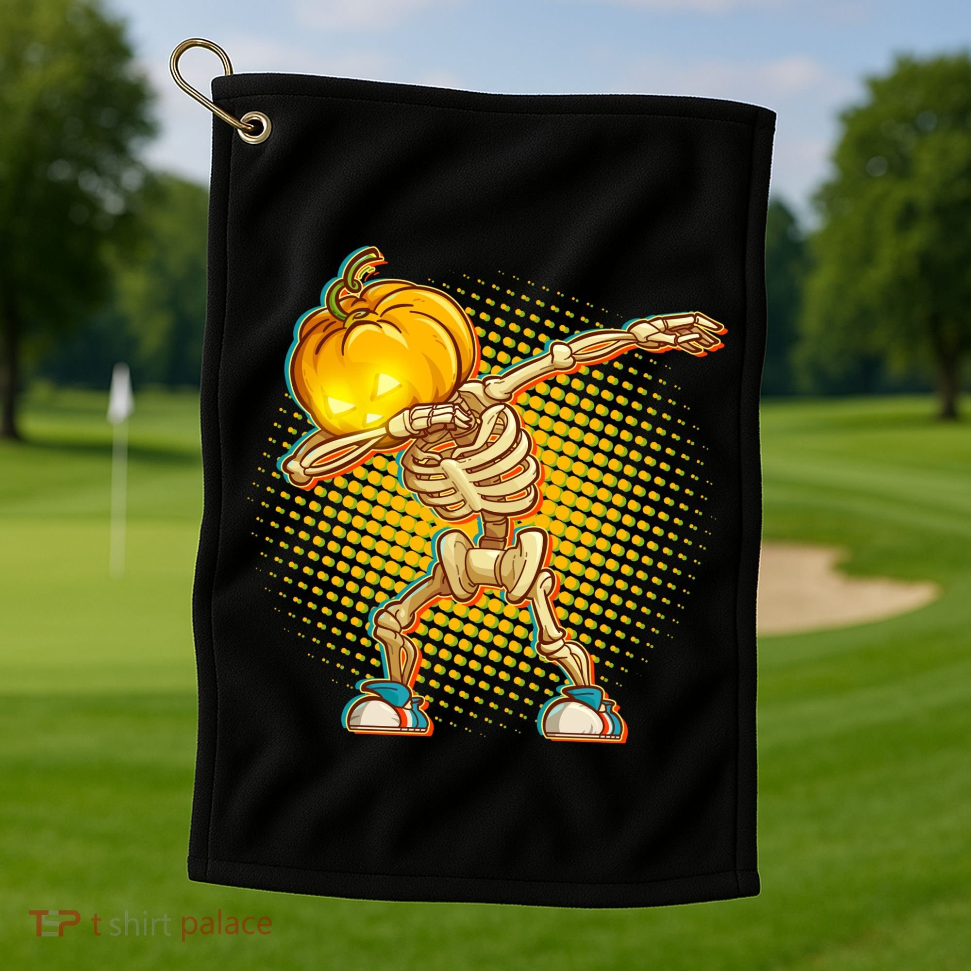 Dabbing Pumpkin Head Skeleton Golf Towel