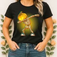 Dabbing Pumpkin Head Skeleton Women's T-Shirt thumb 2