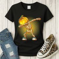Dabbing Pumpkin Head Skeleton Women's T-Shirt thumb 3