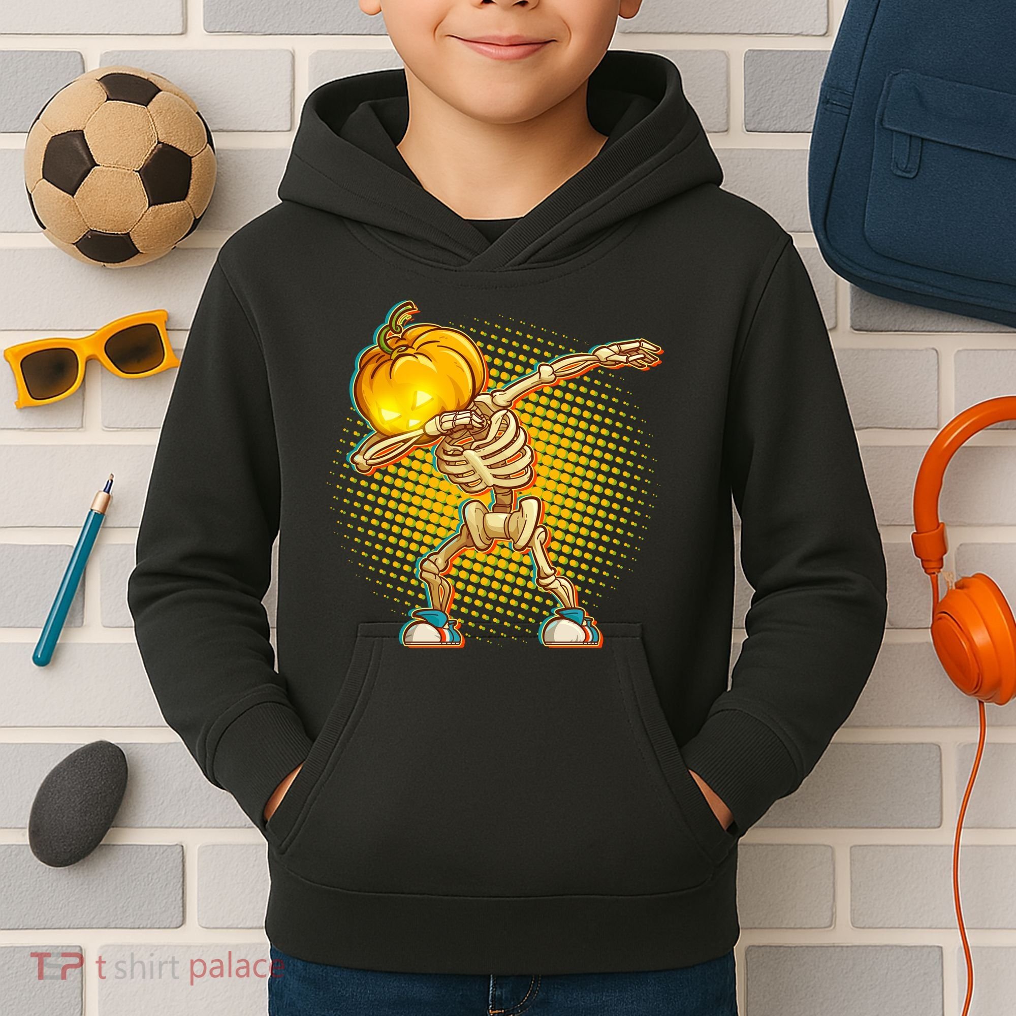 Dabbing Pumpkin Head Skeleton Kids Hoodie