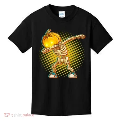Dabbing Pumpkin Head Skeleton Kids T-Shirt