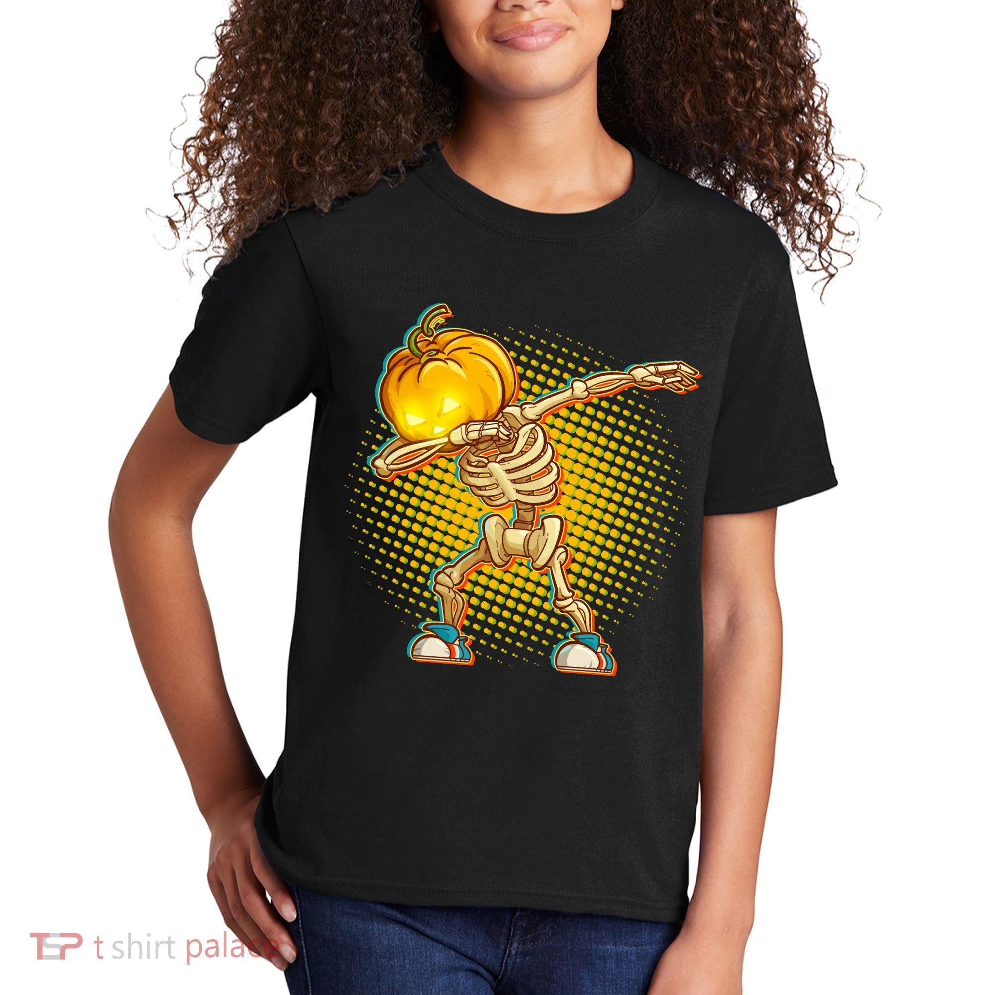 Dabbing Pumpkin Head Skeleton Kids T-Shirt
