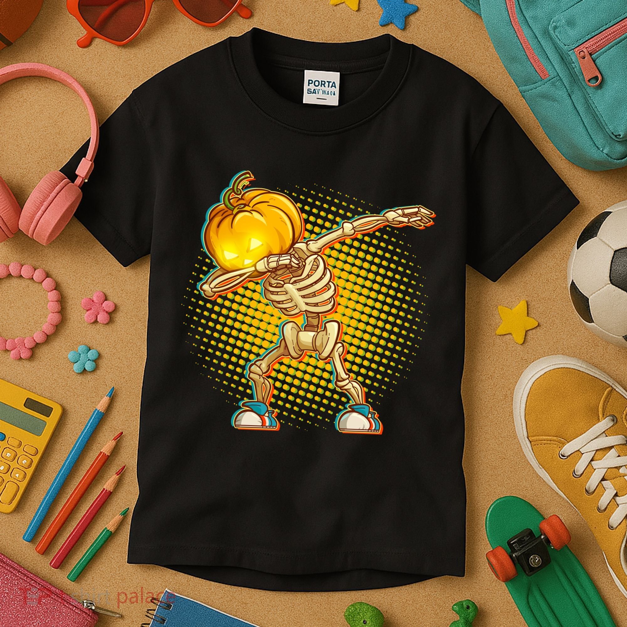 Dabbing Pumpkin Head Skeleton Kids T-Shirt