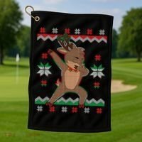 Dabbing Reindeer Ugly Christmas Golf Towel thumb 1