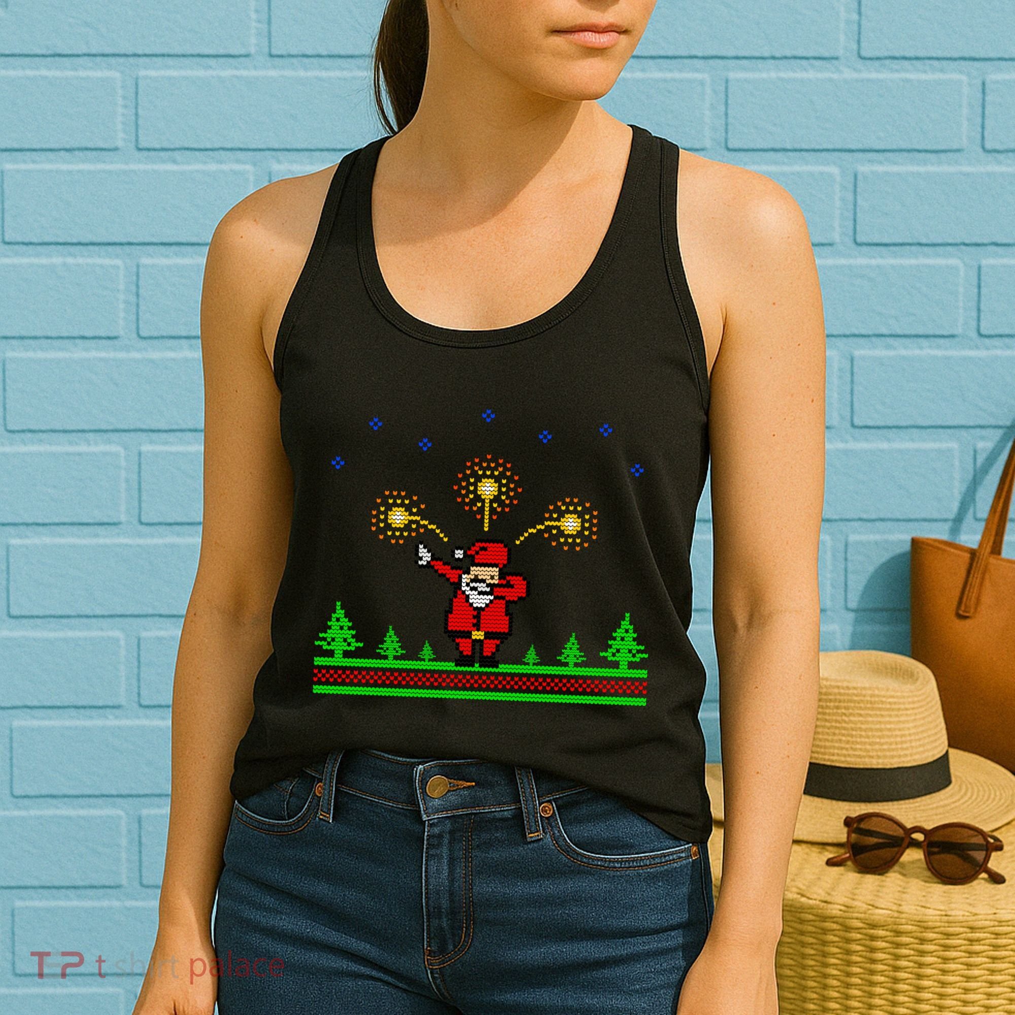 Dabbing Santa 8-Bit Ugly Christmas Women's Tank Top