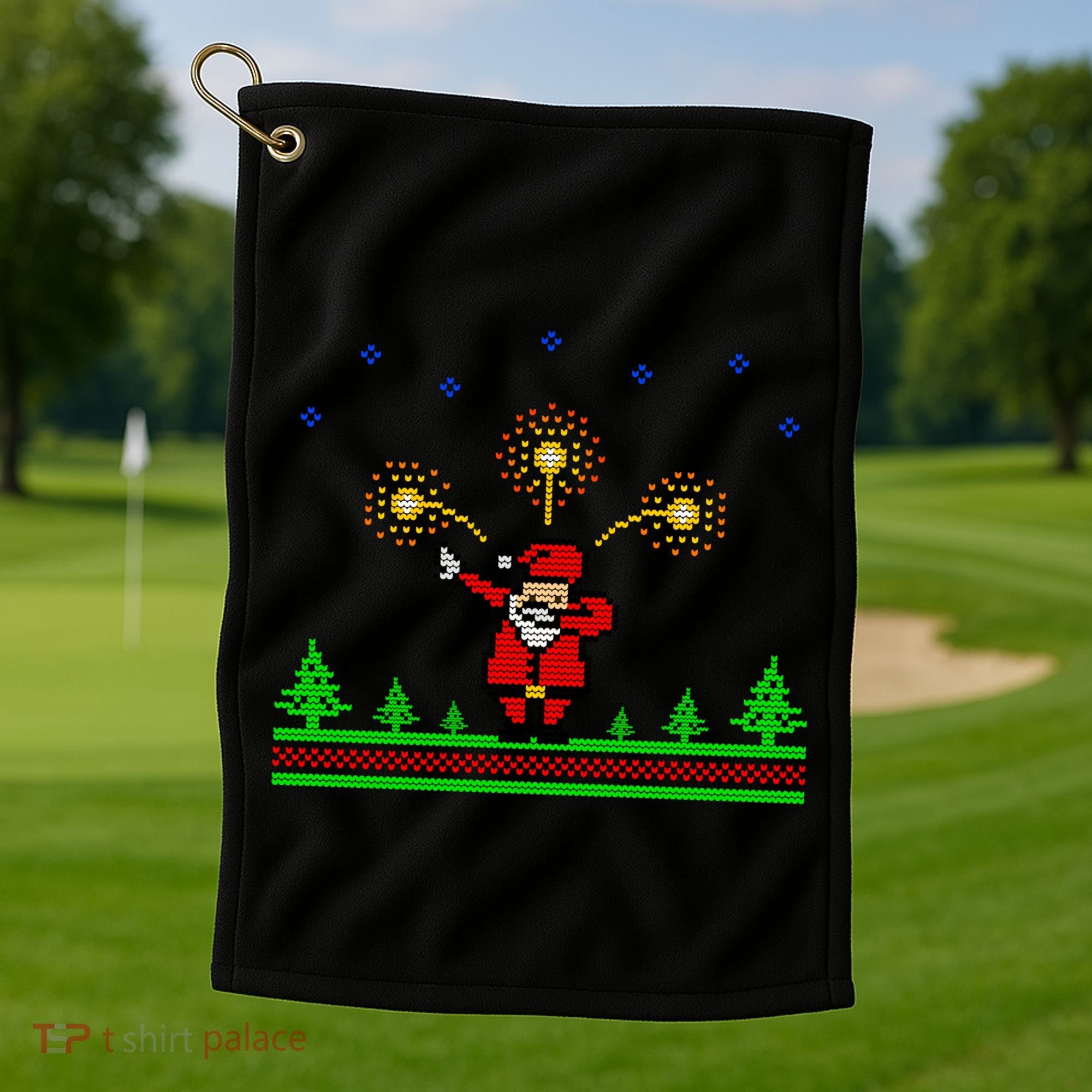 Dabbing Santa 8-Bit Ugly Christmas Golf Towel