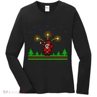 Dabbing Santa 8-Bit Ugly Christmas Women's Long Sleeve Shirt thumb 0
