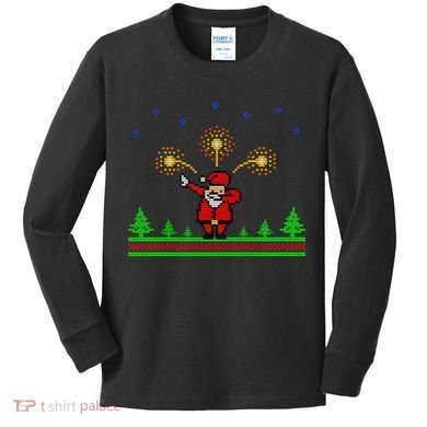 Dabbing Santa 8-Bit Ugly Christmas Kids Long Sleeve Shirt