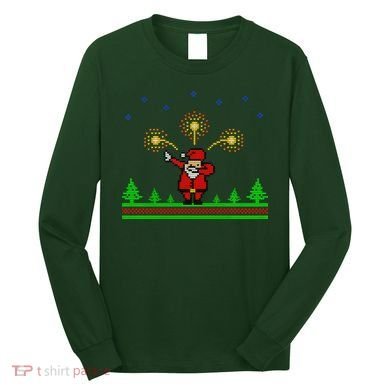 Dabbing Santa 8-Bit Ugly Christmas Long Sleeve Shirt