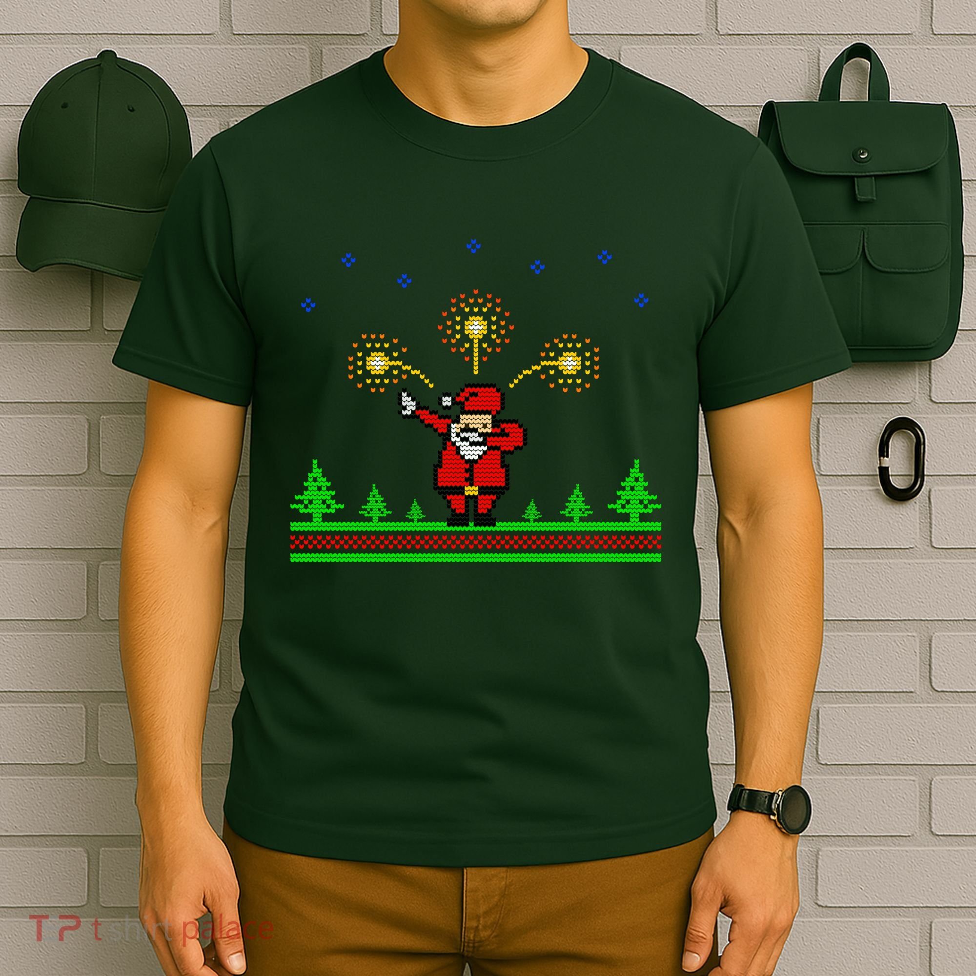 Dabbing Santa 8-Bit Ugly Christmas T-Shirt