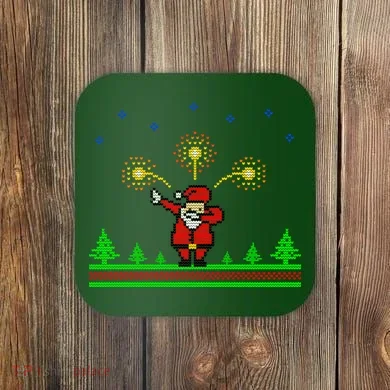 Dabbing Santa 8-Bit Ugly Christmas Coaster