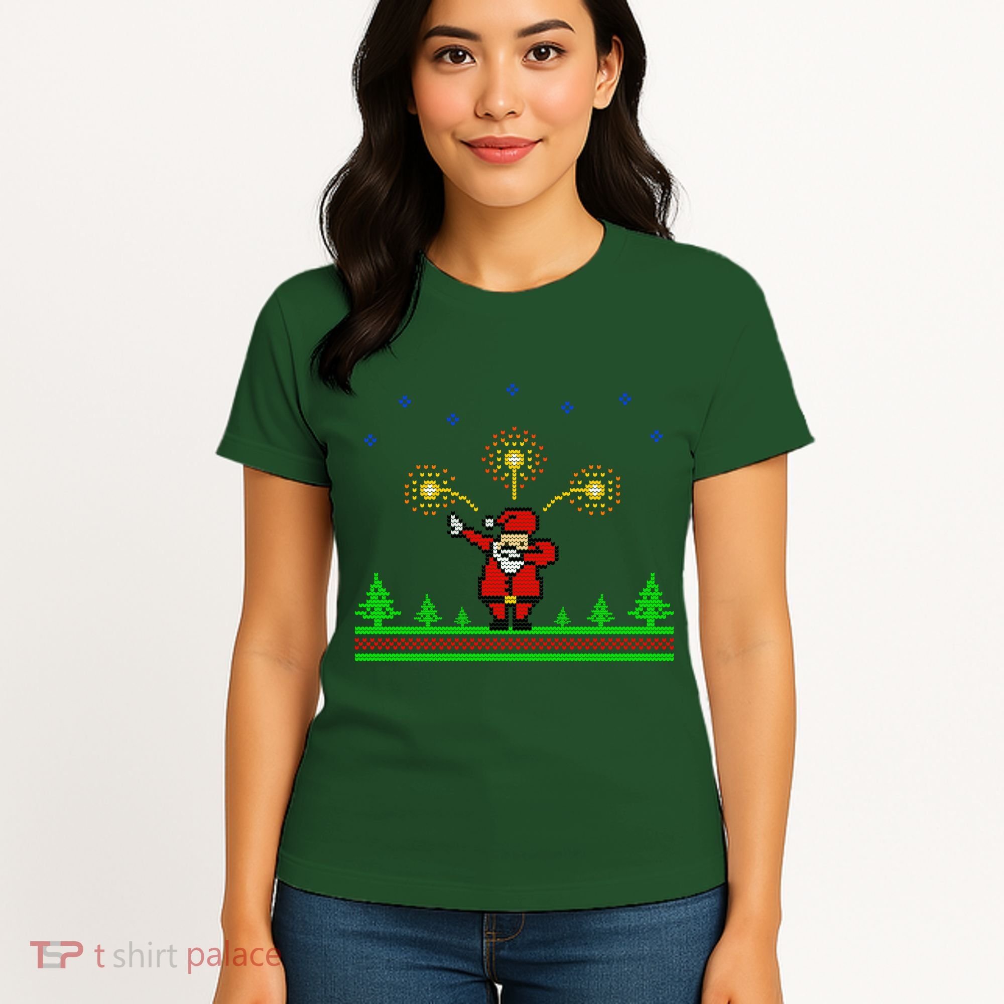 Dabbing Santa 8-Bit Ugly Christmas Women's T-Shirt