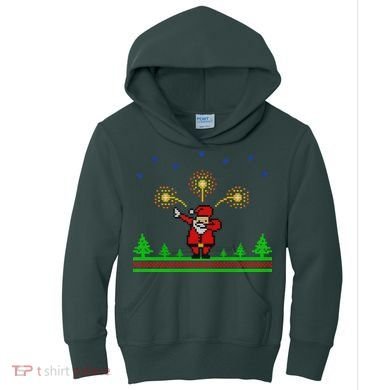 Dabbing Santa 8-Bit Ugly Christmas Kids Hoodie