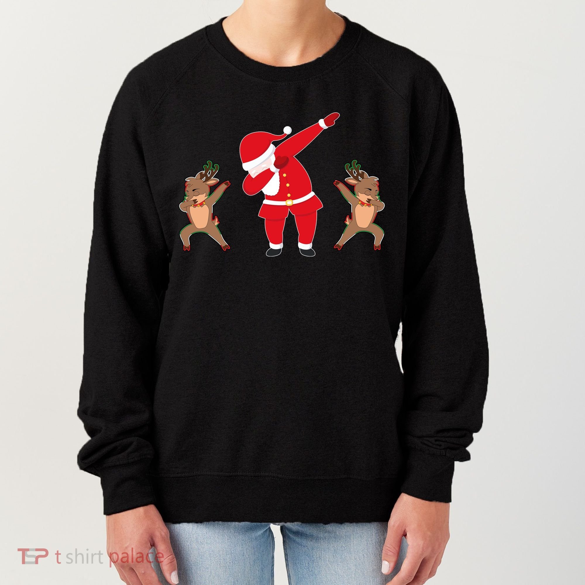 Dabbing Santa And Reindeer Funny Christmas Women's Sweatshirt