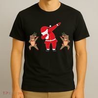 Dabbing Santa And Reindeer Funny Christmas T-Shirt thumb 3