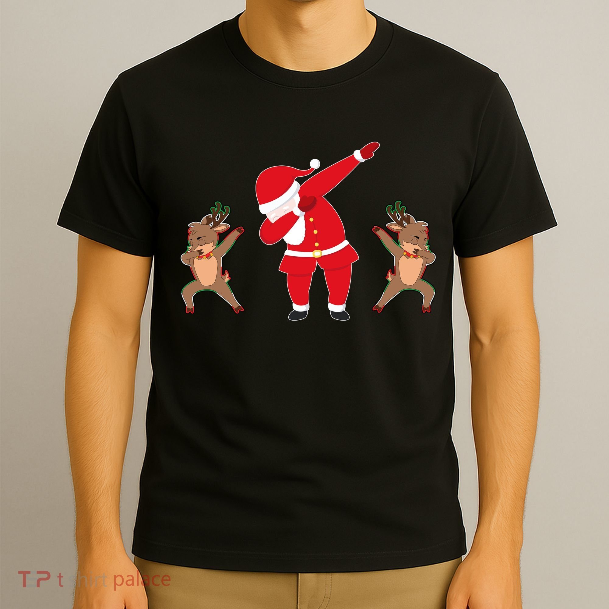 Dabbing Santa And Reindeer Funny Christmas T-Shirt
