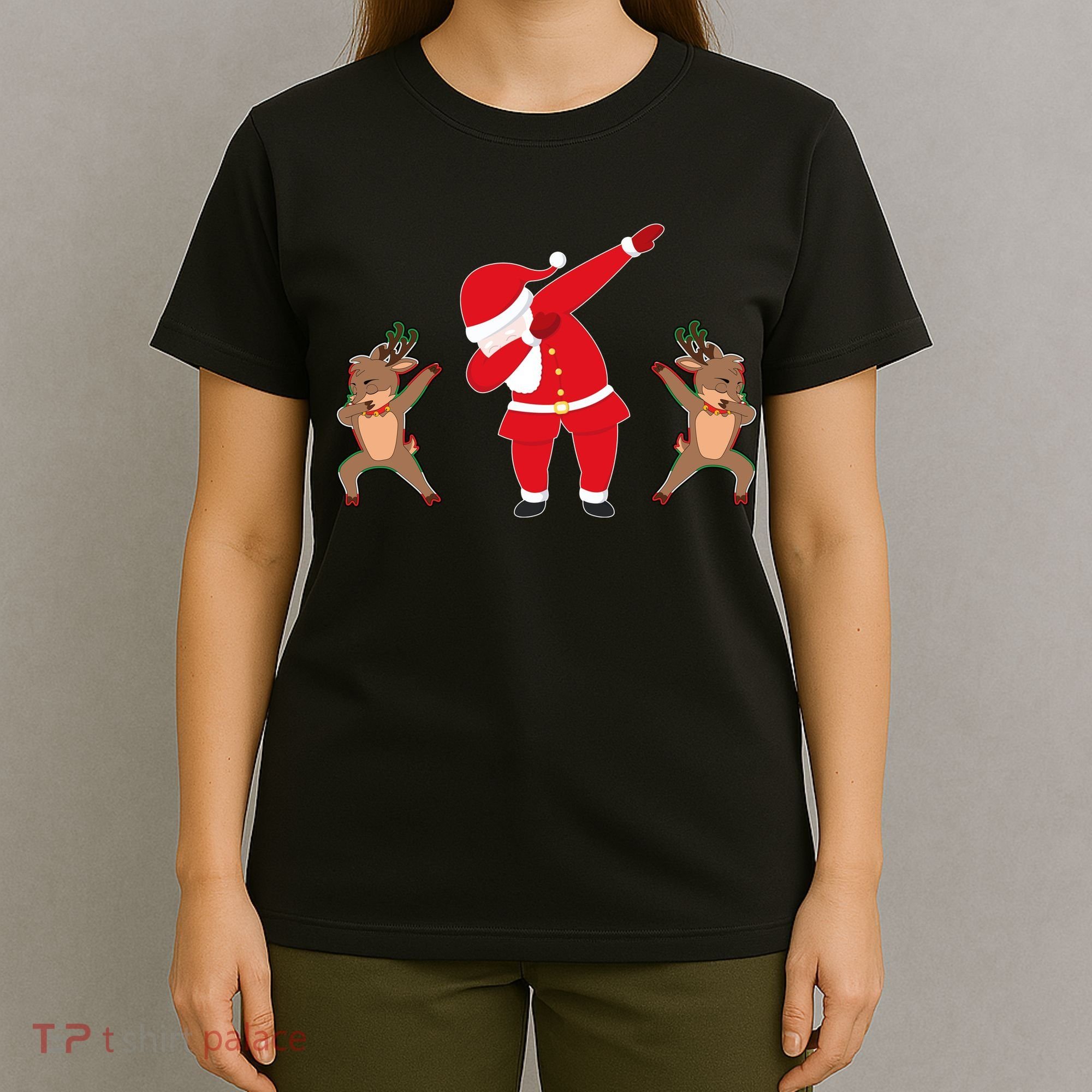 Dabbing Santa And Reindeer Funny Christmas T-Shirt