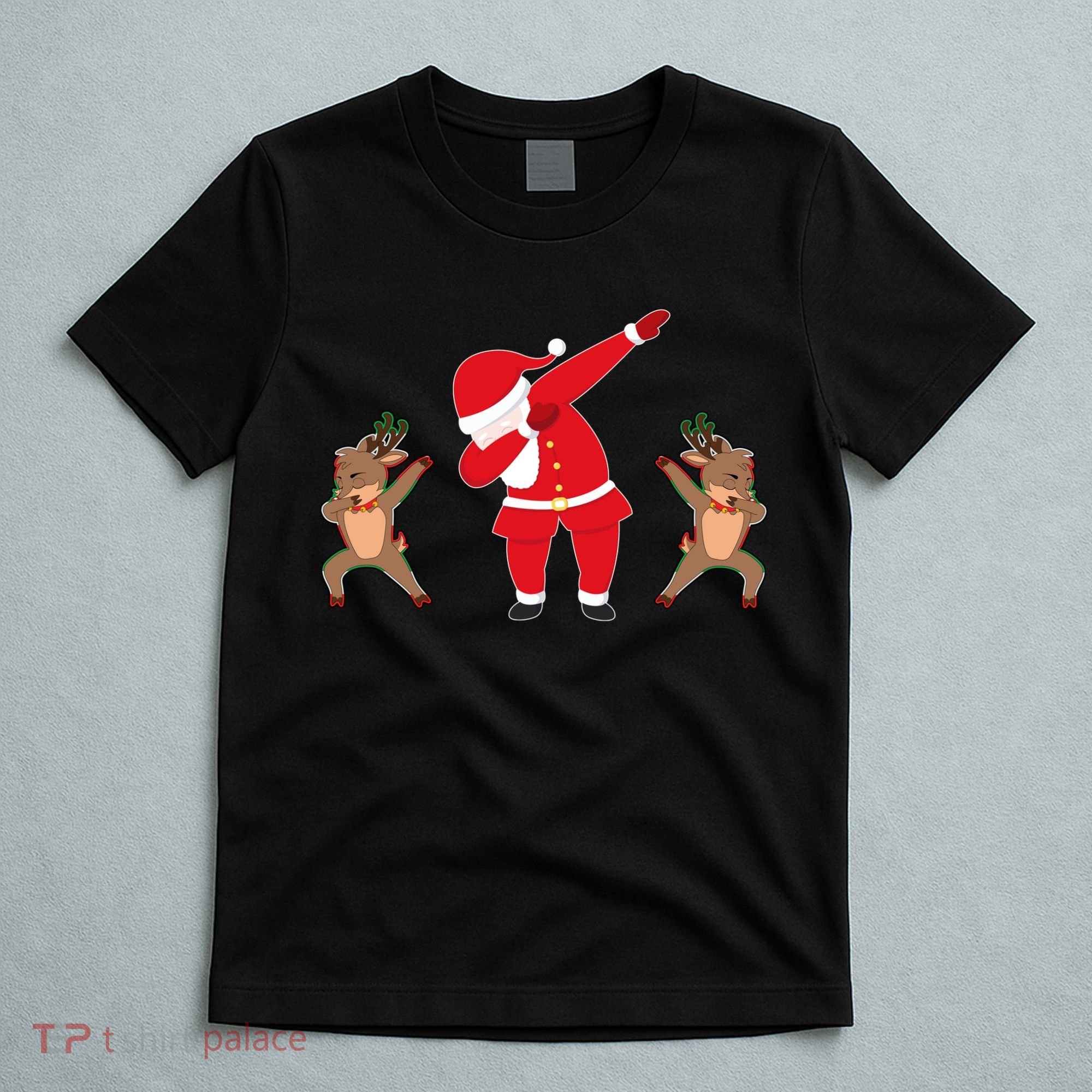 Dabbing Santa And Reindeer Funny Christmas T-Shirt