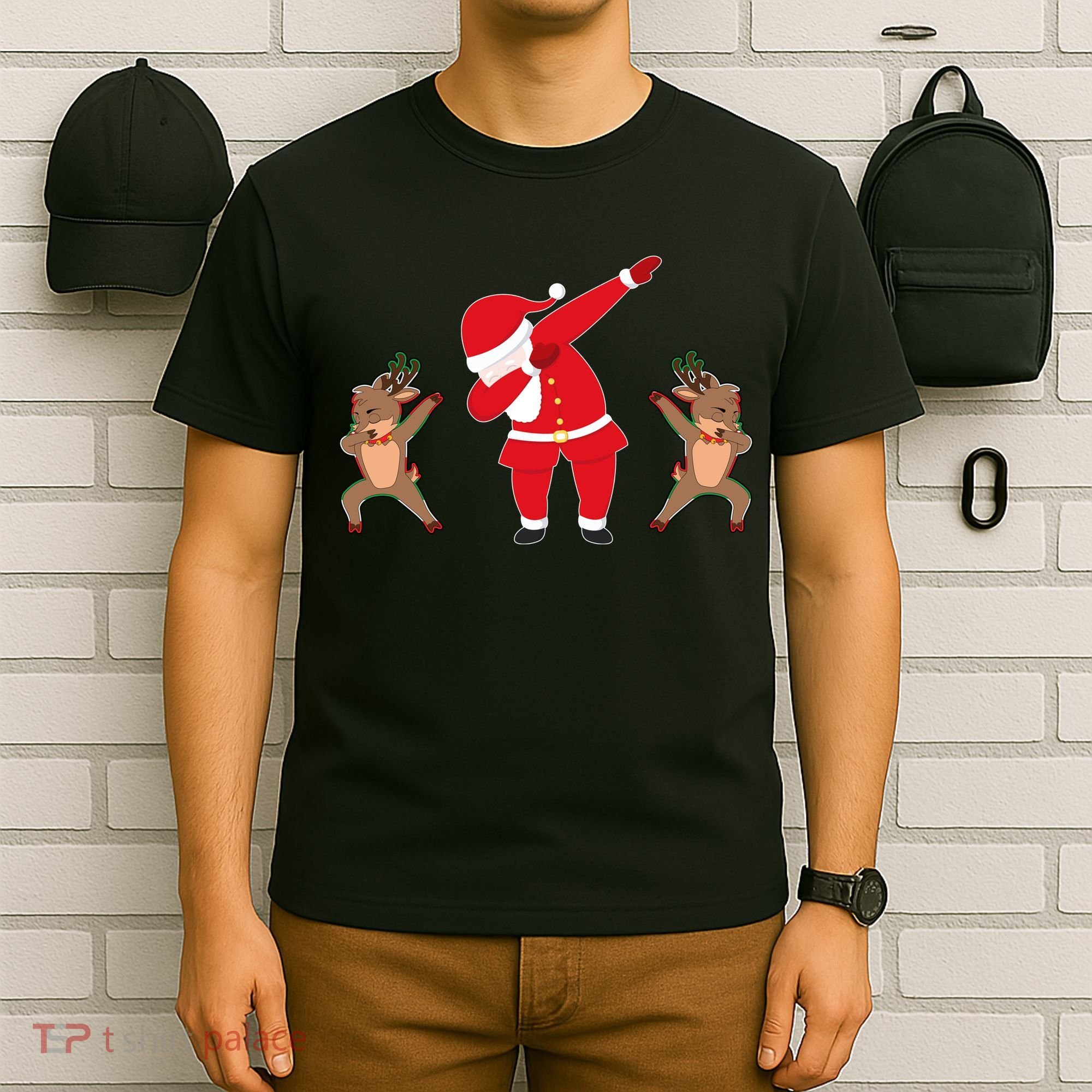 Dabbing Santa And Reindeer Funny Christmas T-Shirt