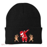 Dabbing Santa And Reindeer Funny Christmas Beanie thumb 0