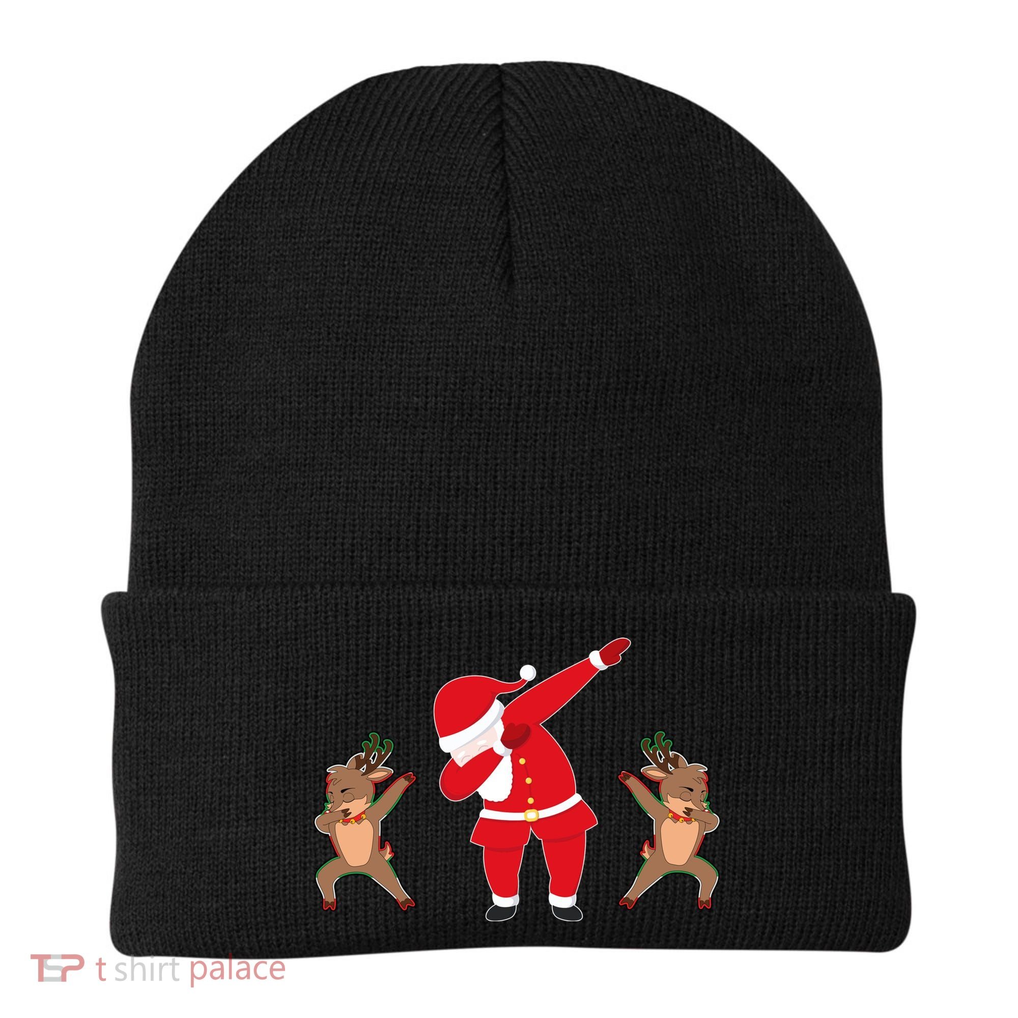 Dabbing Santa And Reindeer Funny Christmas Beanie