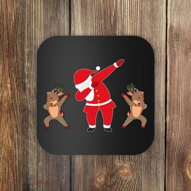 Dabbing Santa And Reindeer Funny Christmas Coaster