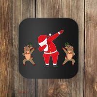 Dabbing Santa And Reindeer Funny Christmas Coaster thumb 0