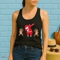 Dabbing Santa And Reindeer Funny Christmas Women's Tank Top thumb 2