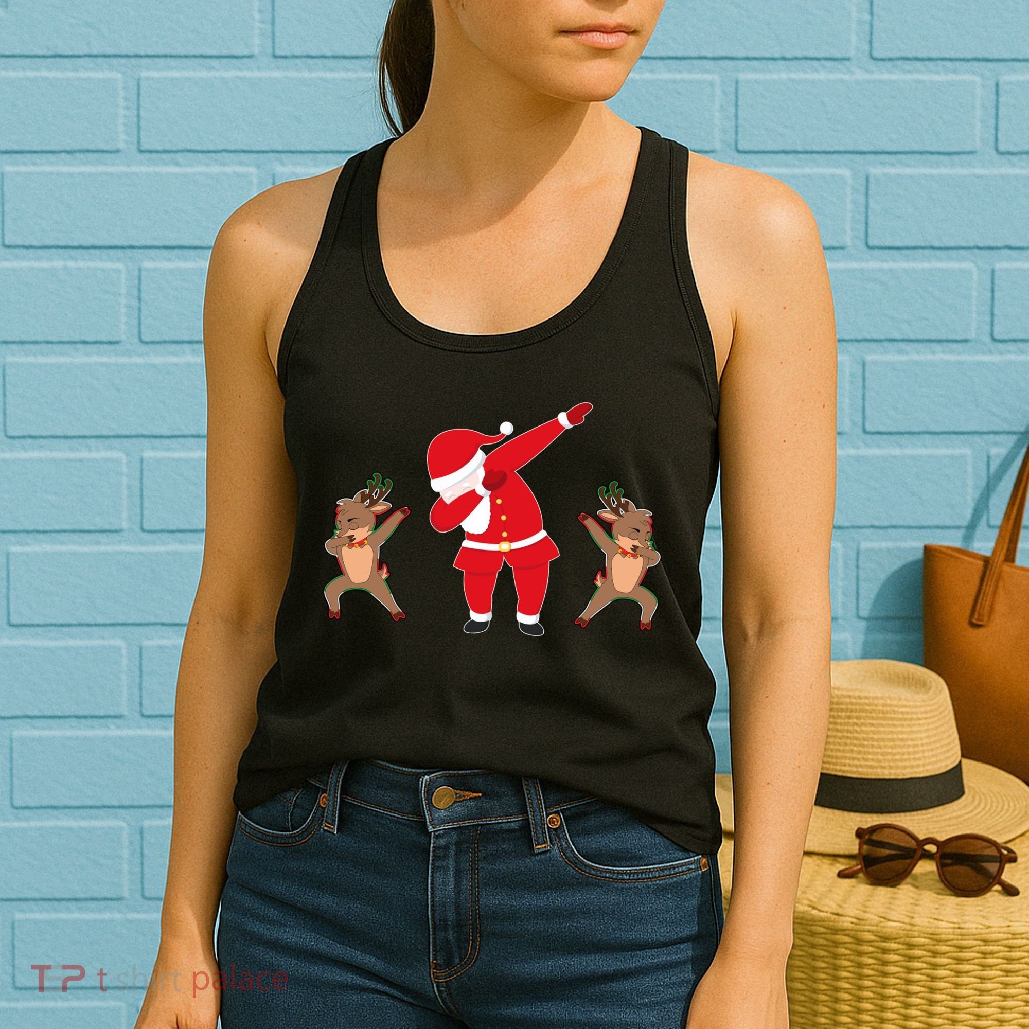 Dabbing Santa And Reindeer Funny Christmas Women's Tank Top
