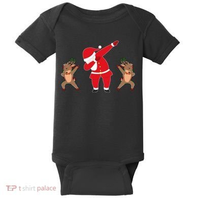 Dabbing Santa And Reindeer Funny Christmas Baby Bodysuit