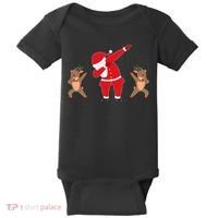 Dabbing Santa And Reindeer Funny Christmas Baby Bodysuit thumb 0