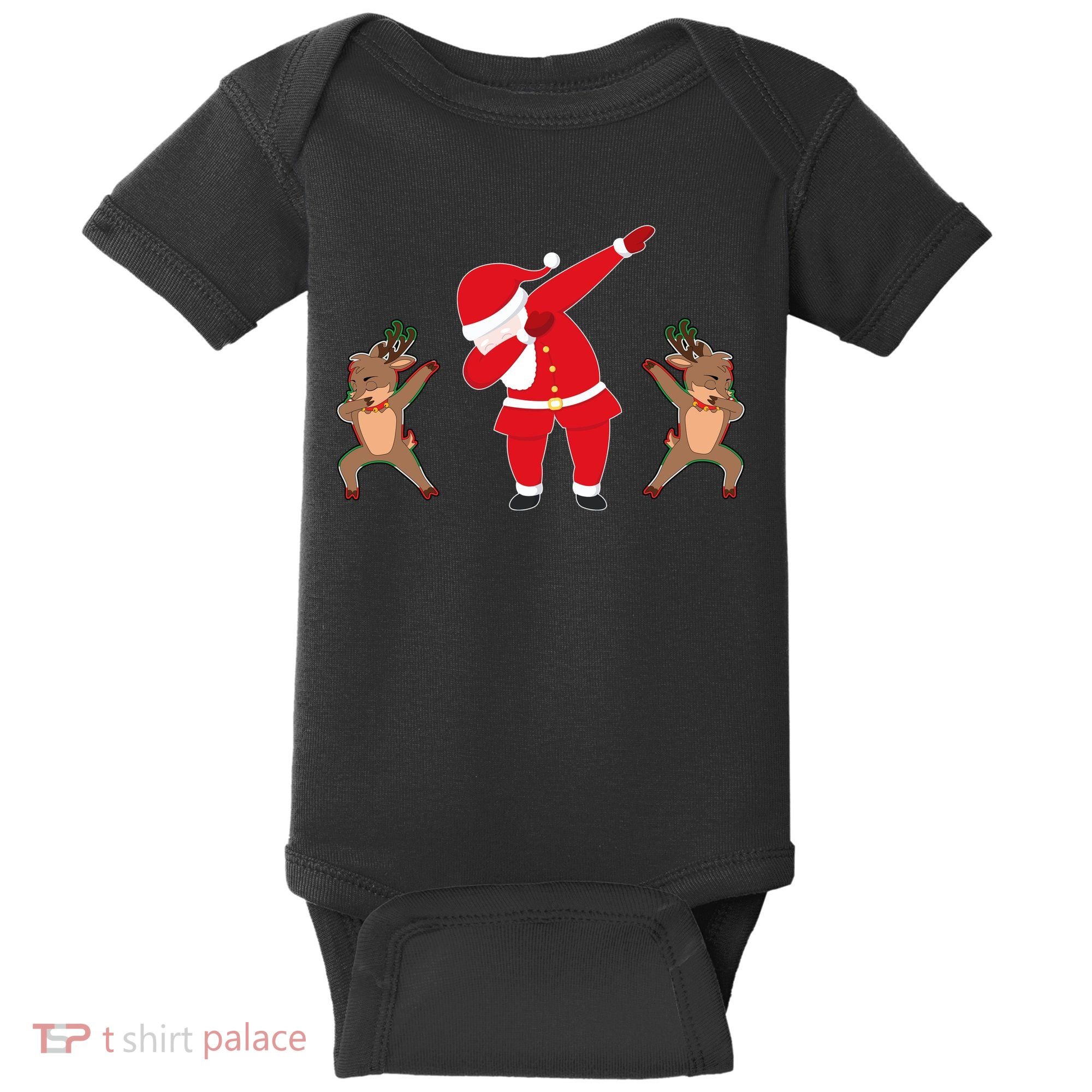 Dabbing Santa And Reindeer Funny Christmas Baby Bodysuit