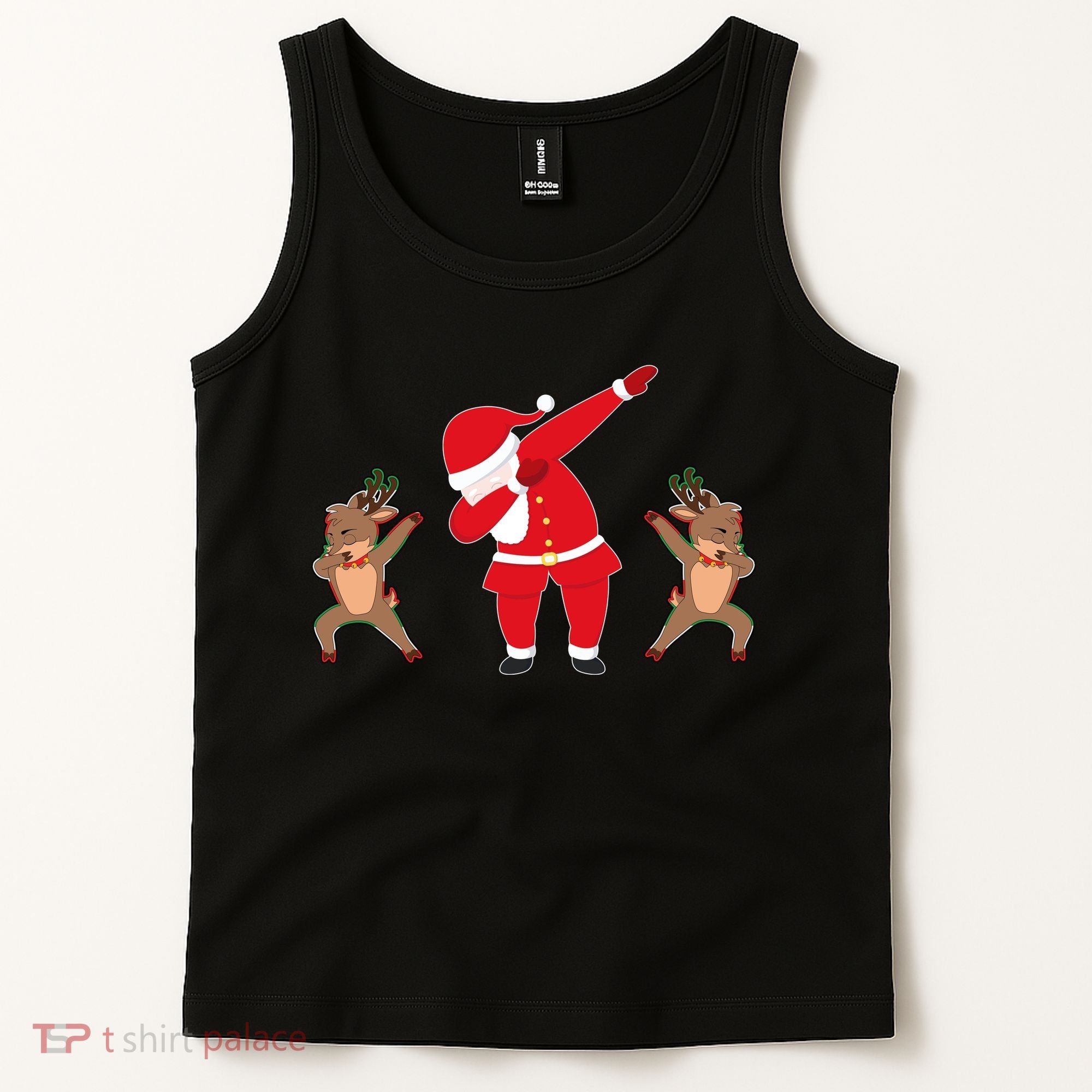 Dabbing Santa And Reindeer Funny Christmas Tank Top