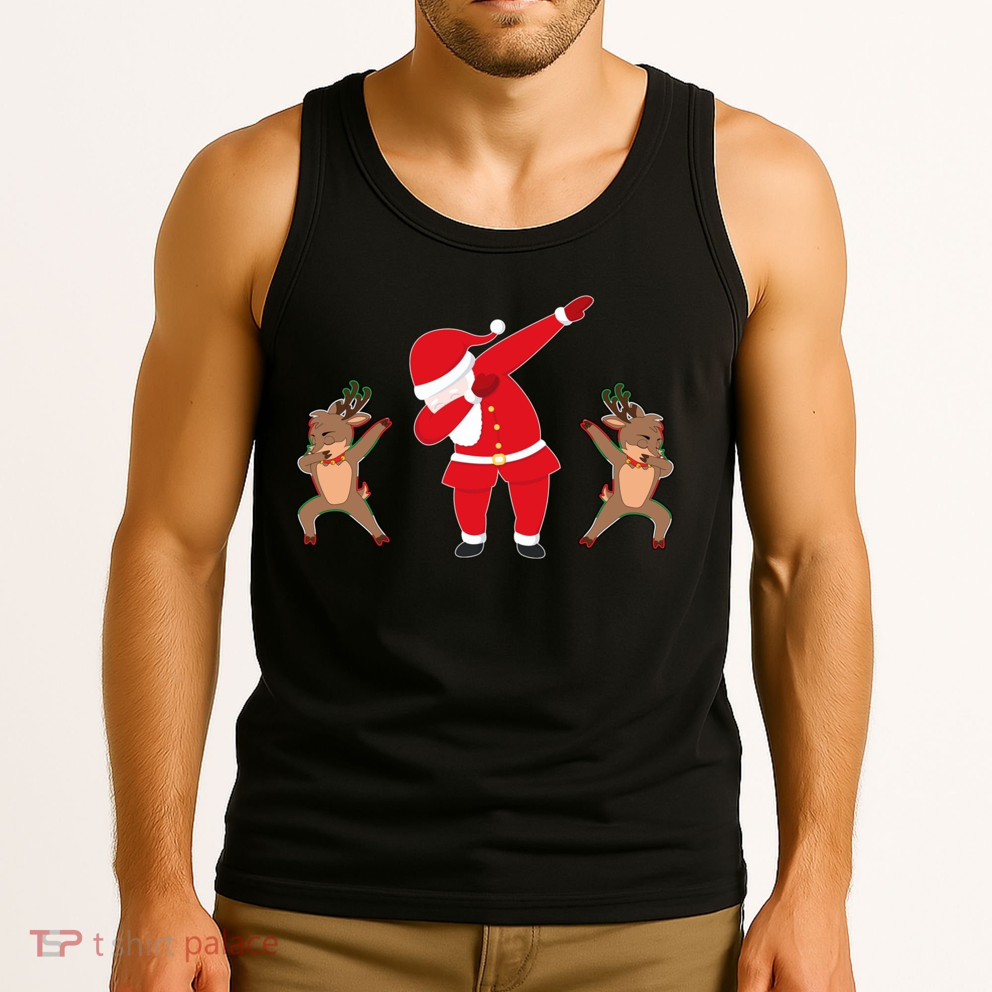 Dabbing Santa And Reindeer Funny Christmas Tank Top