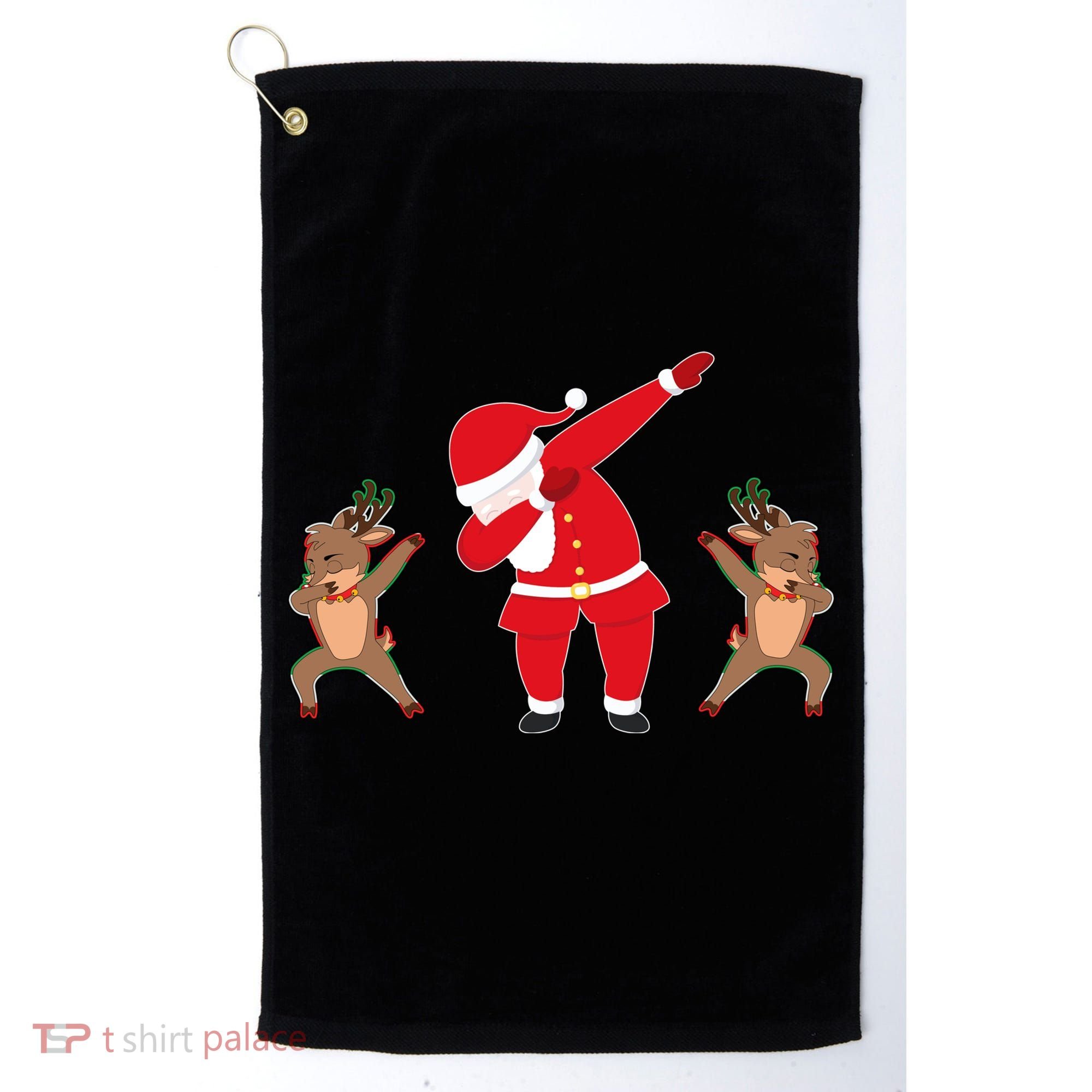 Dabbing Santa And Reindeer Funny Christmas Golf Towel