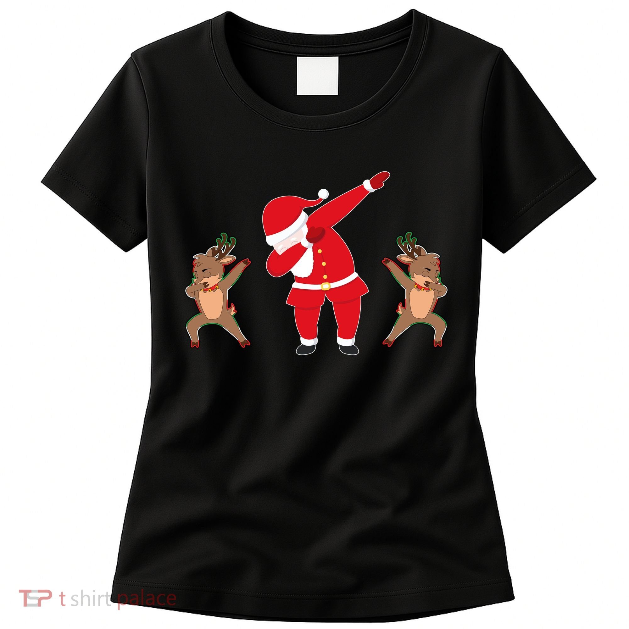 Dabbing Santa And Reindeer Funny Christmas Women's T-Shirt