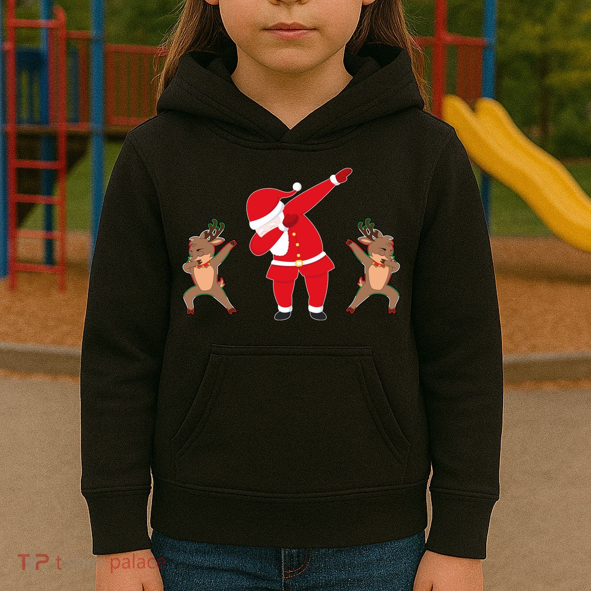 Dabbing Santa And Reindeer Funny Christmas Kids Hoodie