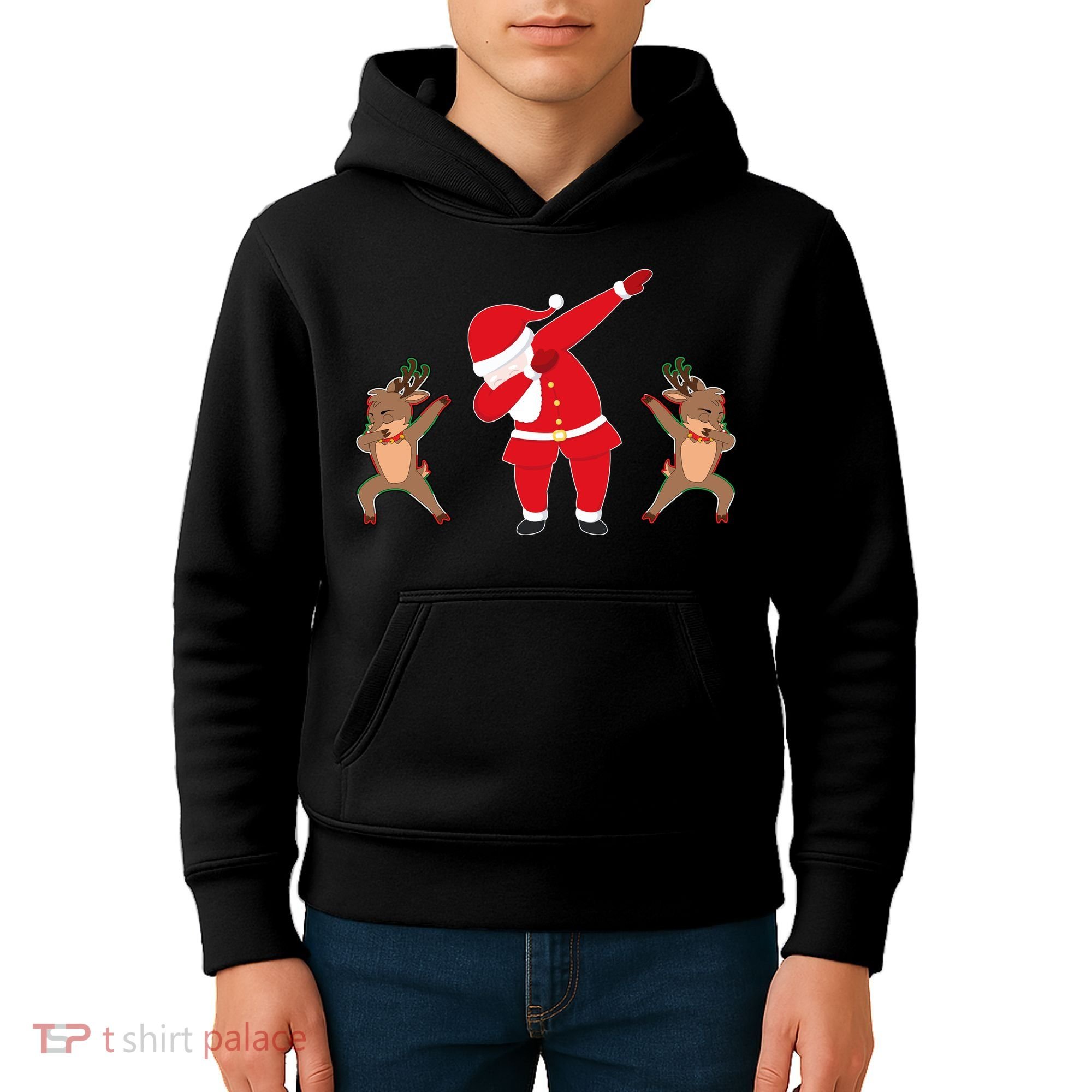 Dabbing Santa And Reindeer Funny Christmas Kids Hoodie