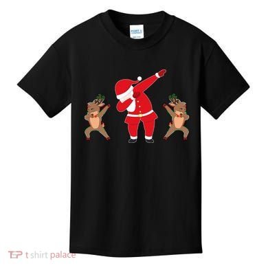 Dabbing Santa And Reindeer Funny Christmas Kids T-Shirt