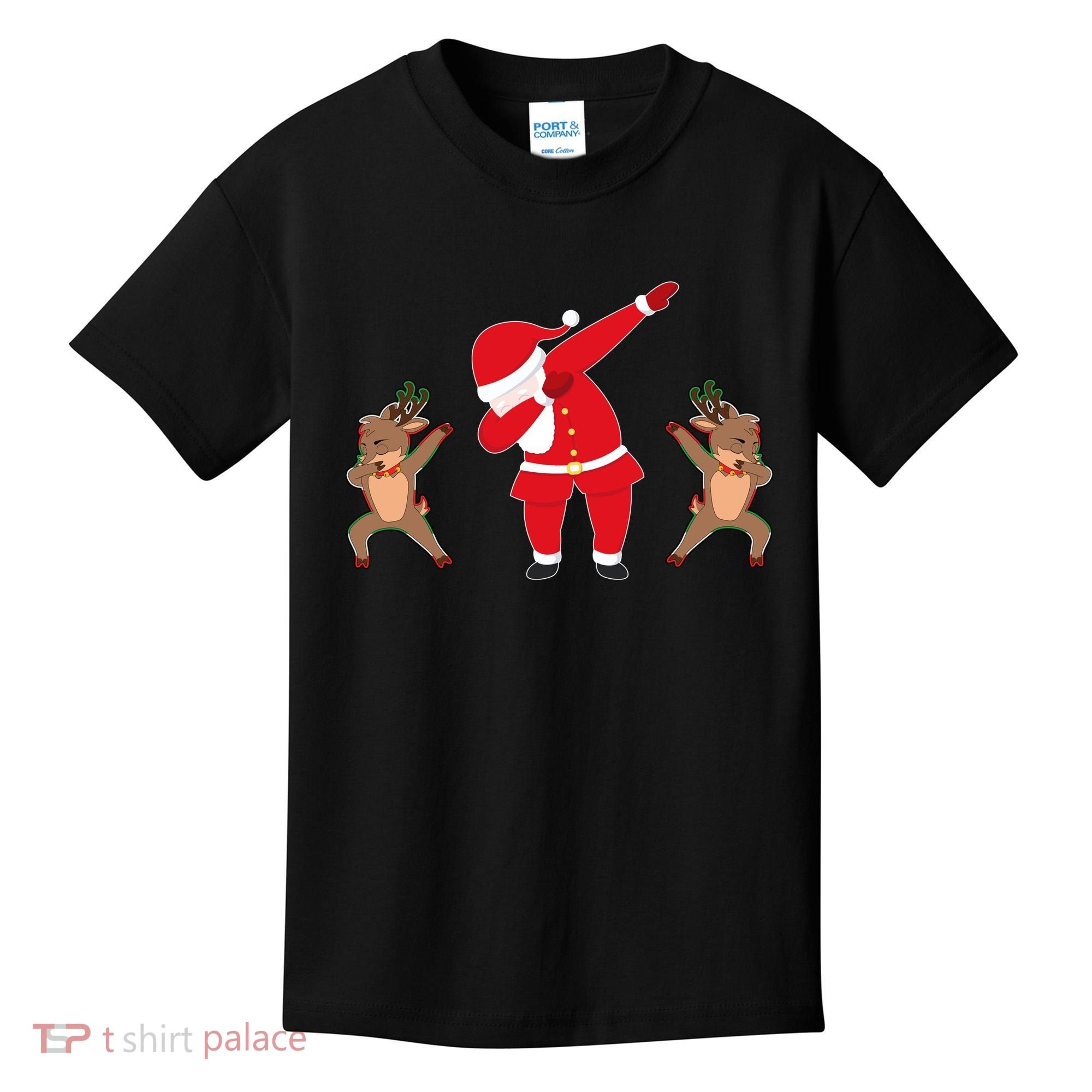 Dabbing Santa And Reindeer Funny Christmas Kids T-Shirt