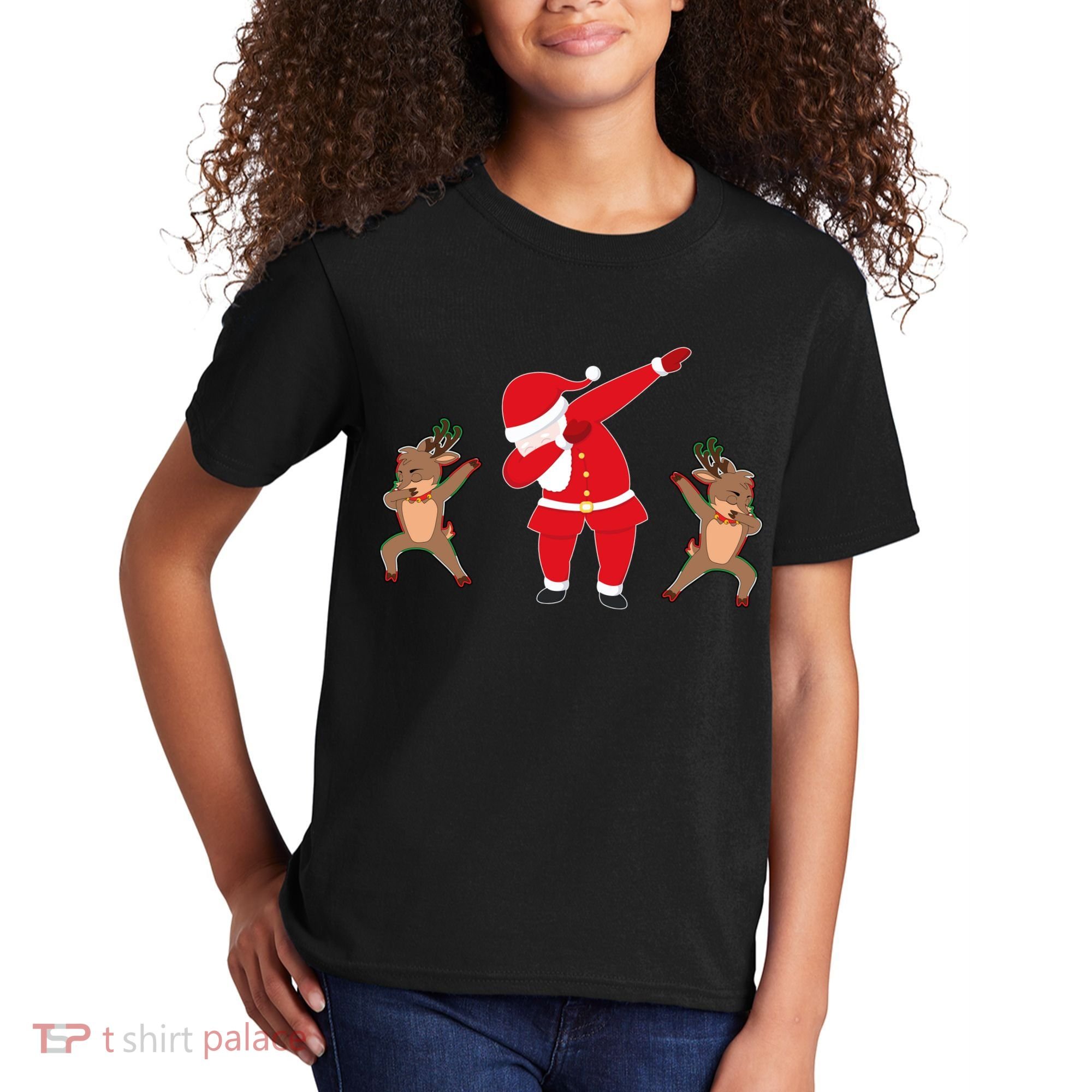 Dabbing Santa And Reindeer Funny Christmas Kids T-Shirt